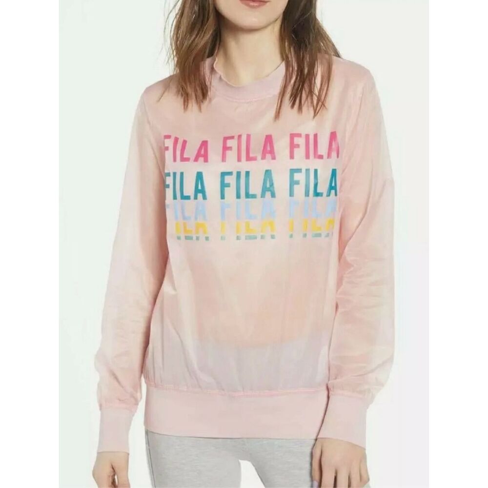 Fila Women’s Sheer Woven Pink Long Sleeve Lightweight Sweatshirt Size Medium